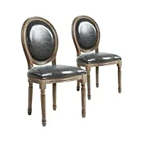 menzzo lot de 2 chaises médaillon louis xvi simili (p.u), pur gris et bois clair, 51 x 51 x 72 cm