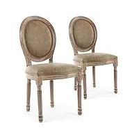 menzzo lot de 2 chaises medaillon louis xvi, bois, taupe, 51 x 51 x 72 cm