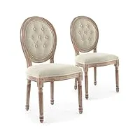 menzzo louis xvi lot de 2 chaises médaillon capitonné, bois patiné/beige, 51 x 51 x 72 cm