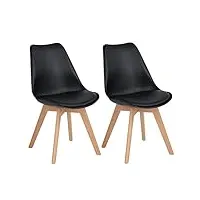 eggree lot de 2 chaises de cuisine en bois sgs tested rétro rembourrée chaise de salle de bureau avec pieds en bois de hêtre massif - noir