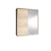 meublo armoire, penderie avec 2 portes coulissantes (l x h x p): 155x215x66 cloe155 avec miroir (sonoma)
