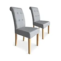 menzzo adam lot de 2 chaises capitonnées, tissu, gris clair, 47 x 60 x 99 cm