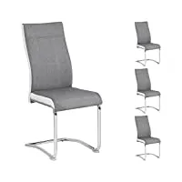idimex lot de 4 chaises de salle à manger ou cuisine alba avec assise rembourrée et piètement chromé, revêtement en tissu gris et blanc