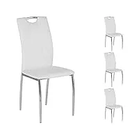 idimex lot de 4 chaises de salle à manger apollo piètement chromé revêtement synthétique blanc