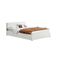 juskys lit rembourré marbella 140 x 200 cm avec coffre et sommier à lattes — tête de lit réglables en hauteur en bois et similicuir avec surpiqûres décoratives — lit d'adolescent blanc
