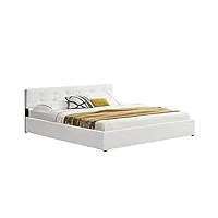 juskys lit rembourré marbella 180 x 200 cm avec coffre et sommier à lattes — tête de lit réglables en hauteur en bois et similicuir avec surpiqûres décoratives — lit double blanc