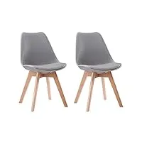 happy garden lot de 2 chaises de salle à manger style scandinaves nora grises avec coussin, chaises de cuisine, chaises rembourrées, pieds en bois de hêtre massif