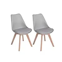 eggree lot de 2 chaises de cuisine en bois sgs tested rétro rembourrée chaise de salle de bureau avec pieds en bois de hêtre massif - gris