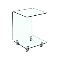 meubletmoi table d'appoint carrée en verre - bout de canape transparent vitré sur roulette - ambiance moderne - ice