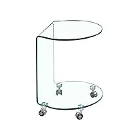 meubletmoi table d'appoint ronde en verre - bout de canapé transparent vitré sur roulette - ambiance moderne - ice