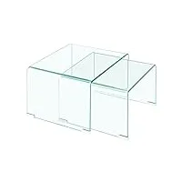 meubletmoi 2 tables gigognes d'appoint en verre - tables basses en verre trempé style épuré - ambiance moderne - ice