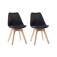 happy garden lot de 2 chaises de salle à manger style scandinaves nora noires avec coussin, chaises de cuisine, chaises rembourrées, pieds en bois de hêtre massif