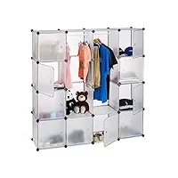 relaxdays Étagère cube rangement penderie armoire 12 compartiments modulable hxlxp: 145,5 x 145,5 cm, transparent