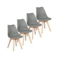 eggree lot de 4 chaises salle à manger en chêne sgs tested chaises de cuisine scandinaves sgs tested, rétro rembourrée chaise de salle de bureau, pieds de chêne - gris