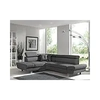 best mobilier - canapé d'angle convertible lisbona - canapé 5 places, l 252 x p 190 - têtières réglables - fabriqué en europe - gauche, gris foncÉ