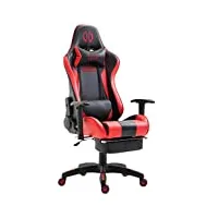 fauteuil de bureau racing gamer boavista - rembourré en similicuir - chaise de bureau en similicuir hauteur réglable avec/sans repose-pied, couleur:noir/rouge, repose-pieds:avec repose-pieds