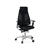 hjh office chaise de bureau ergonomique genidia pro fauteuil de bureau à dossier haut respirant avec support lombaire et accoudoir réglable, maille respirante noir 652602