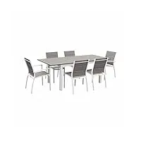 alice's garden - salon de jardin table extensible - chicago 210 taupe - table en aluminium 150/210cm avec rallonge et 6 assises en textilène
