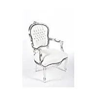 way home store fauteuil baroque luis style français louis xvi silver et blanc avec pierre simili cuir 63 x 65 x 94 cm