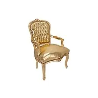 way home store - fauteuil baroque style français louis xvi - bois feuille d'or et simili cuir doré - dimensions : 68 x 65 x 108 cm