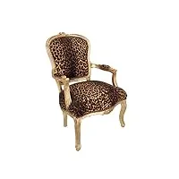 way home store - fauteuil baroque luis style français louis xvi - bois feuille or et tissu léopard - dimensions : 63 x 65 x 94 cm