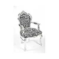way home store - fauteuil 100% baroque style français louis xvi - bois feuille d'argent et tissu zèbre - dimensions : 68 x 65 x 108 cm