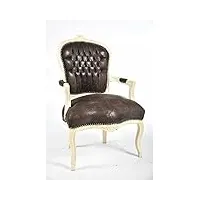 way home store fauteuil baroque luis crème et simili cuir marron 63 x 65 x 94 cm
