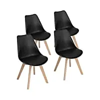 h.j wedoo lot de 4 chaises de salle à manger scandinaves, chaises rétro bois de hêtre massif- noir