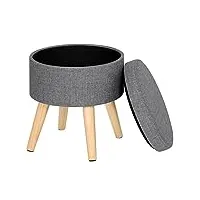 woltu® sh08hgr-1 tabouret rond pouf coffre de rangement repose-pieds,siège en lin pieds en bois massif,gris clair