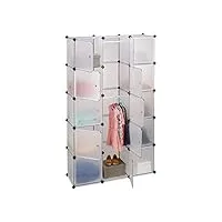 relaxdays Étagère cubes rangement penderie armoire 11 casiers 2 tringles plastique modulable diy, transparent