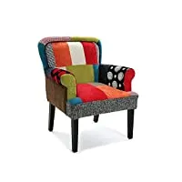 versa philippe fauteuil pour salon, chambre ou salle à manger, canapé confortable et différent, avec accoudoirs, dimensions (h x l x l) 89 x 72 x 71,5 cm, coton et bois, couleur: rouge, gris et bleu