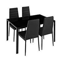 tectake ensemble table salle à manger avec 4 chaises design, chaise confortable en cuir synthtétique, table rectangulaire robuste avec plateau en verre trempé - noir
