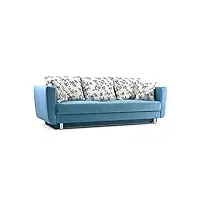 meublo grand canapé convertible avec coussins 3 places tissu velours emilie (bleu)