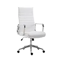 clp chaise de bureau ergonomique kolumbus en similicuir i fauteuil de bureau réglable en hauteur pivotant piètement mécanisme a bascule intégré, couleur:blanc