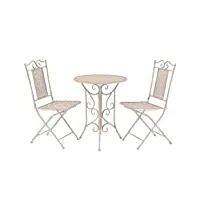 vidaxl ensemble de bistro 3 pcs salon de jardin table et chaises de salle à manger mobilier de patio terrasse extérieur acier blanc