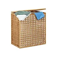 relaxdays panier à linge bambou coffre à linge 2 compartiments corbeille sac linge 96 litres hxlxp: 62x56x35 cm, nature