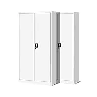jan nowak set de 2 armoire de bureau métallique 4 étagères tôle d'acier revêtement en poudre 195 cm x 90 cm x 40 cm (blanc)