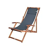 casaria® chaise longue pliante en bois anthracite chaise de plage 3 positions chilienne transat jardin exterieur