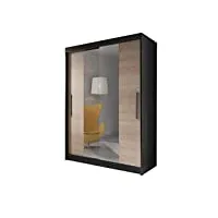 meublo armoire, penderie avec 2 portes coulissantes (l x h x p): 150x200x61 lara 01 (noir + sonoma)