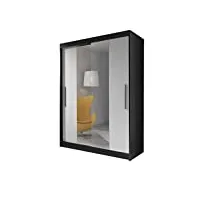 meublo armoire, penderie avec 2 portes coulissantes (l x h x p): 150x200x61 lara 01 (noir + blanc)