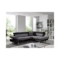 bestmobilier - canapé d'angle convertible lisbona - canapé 5 places, l 252 x p 190 - têtières réglables - fabriqué en europe - droite, noir/gris