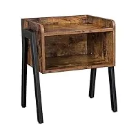 vasagle table d'appoint avec compartiment avant ouvert, cadre métallique robuste, facile à assembler, marron rustique et noir let54x, bois d'ingénierie, 42 x 35 x 52 cm