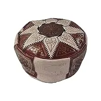 pouf marocain pouf marocain en cuir véritable orientale ethnique ameublement repose-pieds. mesure 45 cm de diamètre et environ 23 cm de hauteur.
