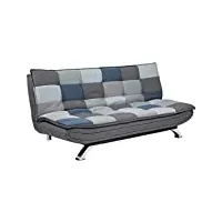 ac design furniture jasper canapé-lit, l : 196 x h : 91 x p : 96 cm, patchwork bleu/gris, tissu/chromé