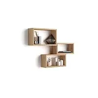 mobili fiver, lot de 3 cubes muraux rectangulaires, giuditta, bois rustique, made in italy