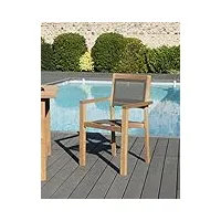 macabane harris - ensemble de 2 fauteuils jardin empilables en bois teck et textilène couleur taupe