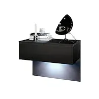 vladon table de chevet sleep, table de nuit à fixation murale avec tiroir, noir mat/noir mat, éclairage led inclus (60 x 46 x 35 cm)