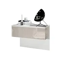 vladon table de chevet sleep, table de nuit à fixation murale avec tiroir, blanc mat/gris sable haute brillance (60 x 46 x 35 cm)