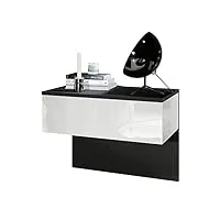 vladon table de chevet sleep, table de nuit à fixation murale avec tiroir, noir mat/blanc haute brillance (60 x 46 x 35 cm)