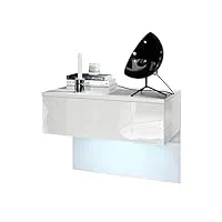 vladon table de chevet sleep, table de nuit à fixation murale avec tiroir, blanc mat/blanc haute brillance, éclairage led inclus (60 x 46 x 35 cm)